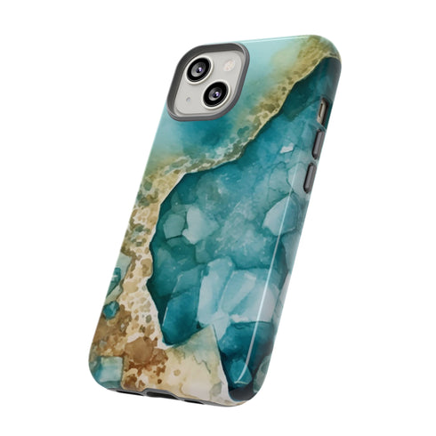 Aquamarine inspired Geode in Watercolor - Impact Resistant Phone Case
